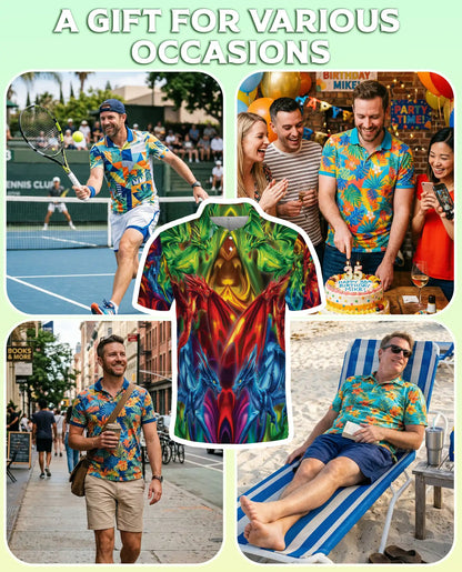 Amazing Dragon 3D Polo Shirt for Men – Colorful Fantasy Mythical Art Style | Azhobbyshop