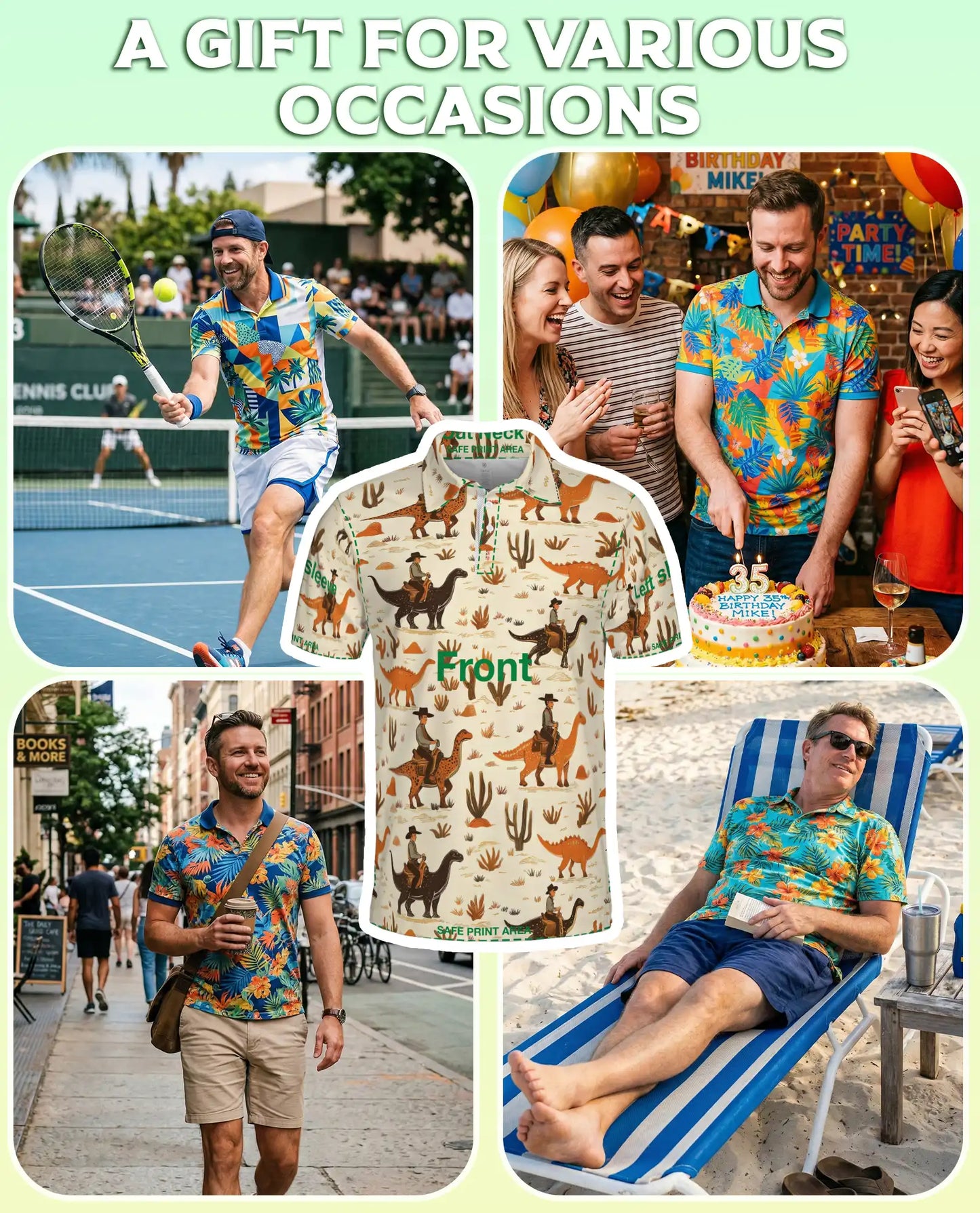 Cowboy Riding Dinosaur 3D Polo Shirt for Men – Western Dino Style | Azhobbyshop