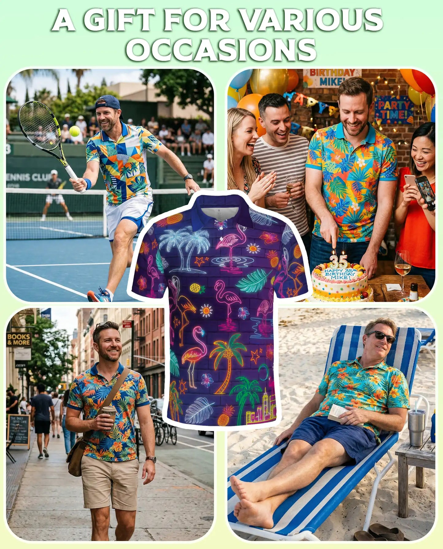 Neon Flamingo 3D Polo Shirt for Men – Tropical Night Glow Print | Azhobbyshop
