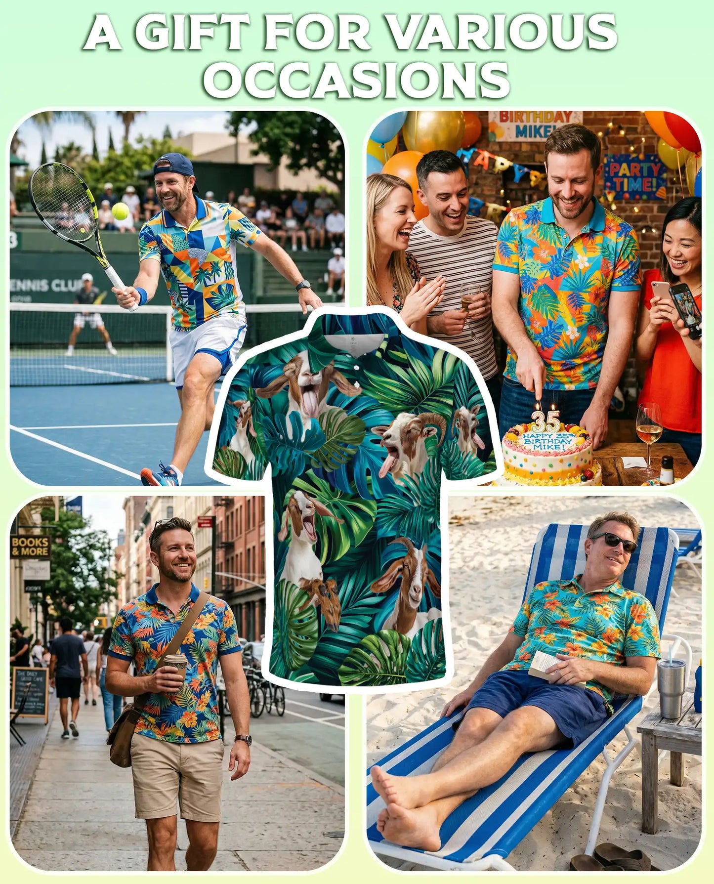 Funny Goat Tropical Polo Shirt – Jungle Leaves Animal Print | Azhobbyshop