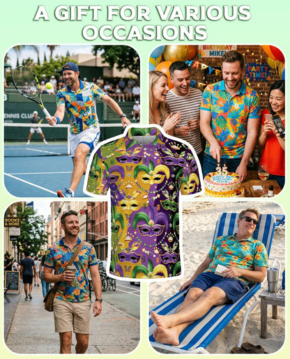 Mardi Gras Mask Carnival Polo Shirt Purple Gold | Azhobbyshop