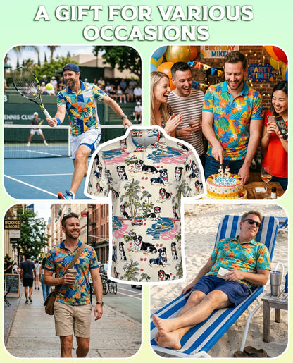 Border Collie Hawaiian 3D Polo Shirt for Men – Tropical Dog Beach Style | Azhobbyshop