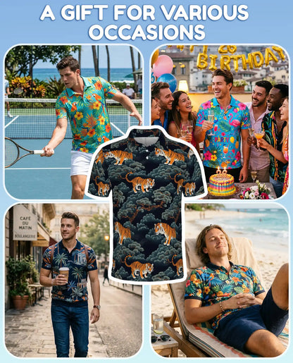 Tiger Hawaiian Polo Shirt – Japanese Style Tiger Forest Pattern Shirt | Azhobbyshop