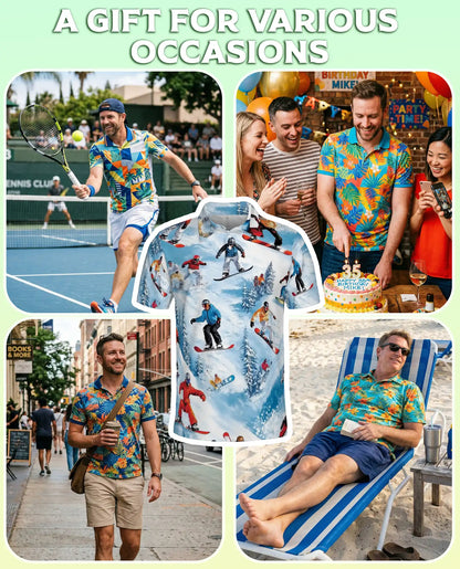 Snowboarding 3D Polo Shirt for Men – Winter Sport Mountain Style | Azhobbyshop