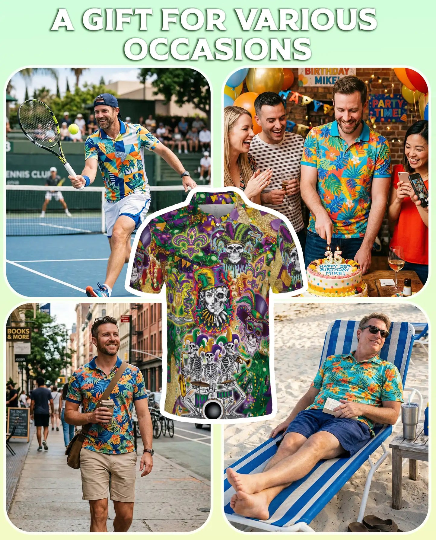 Skulls Mardi Gras Jester Mask Polo Shirt | Azhobbyshop