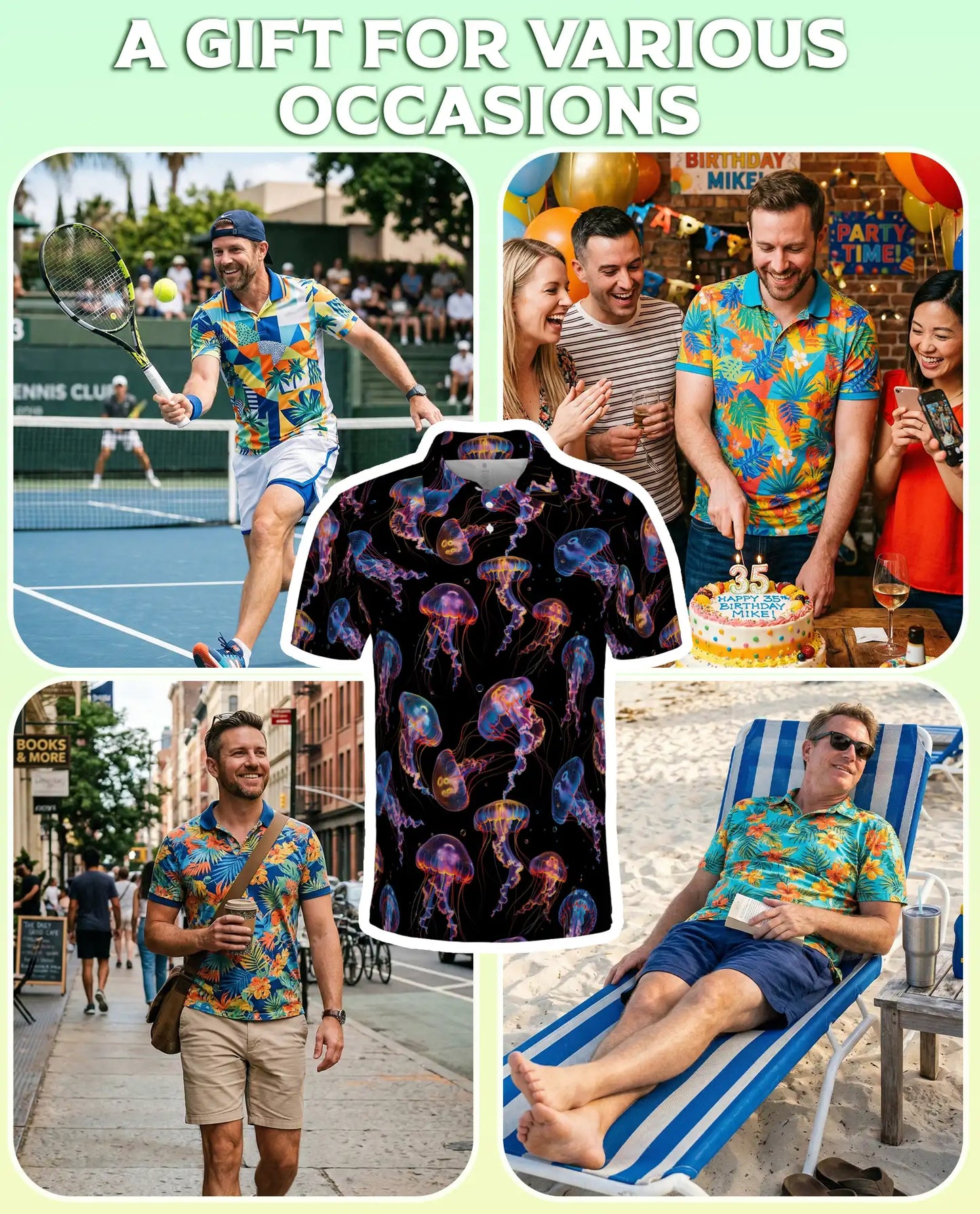 Neon Jellyfish 3D Polo Shirt for Men – Glowing Ocean Art Style | Azhobbyshop
