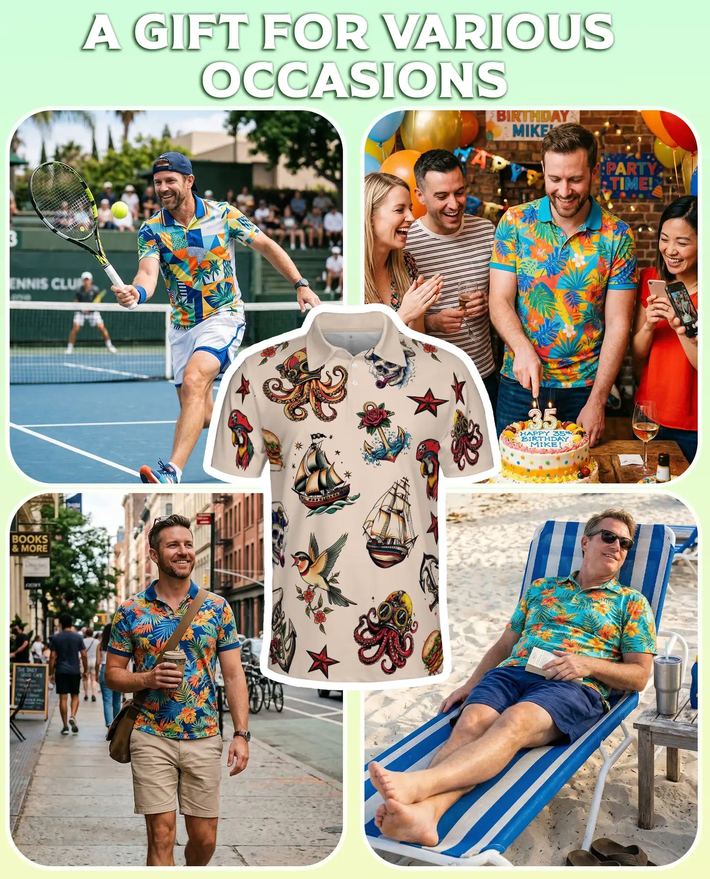 Tattoo Style 3D Polo Shirt for Men – Vintage Nautical & Skull Print | Azhobbyshop