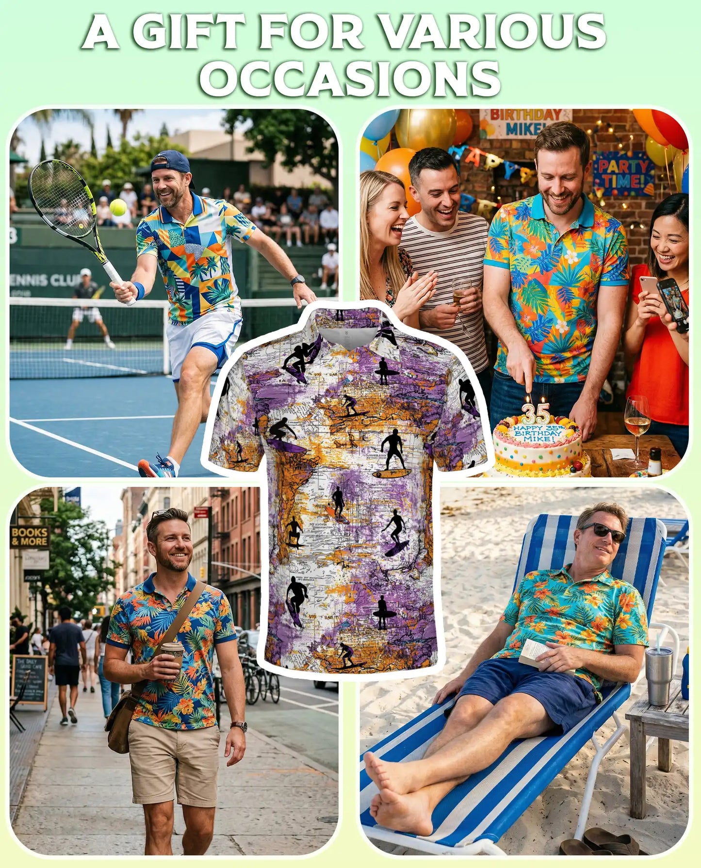 Surfing Polo Shirt – Vintage Map Surf Art Style | Azhobbyshop