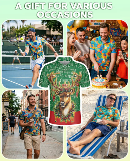 Christmas Reindeer 3D Polo Shirt for Men – Festive Deer Holiday Design | Azhobbyshop