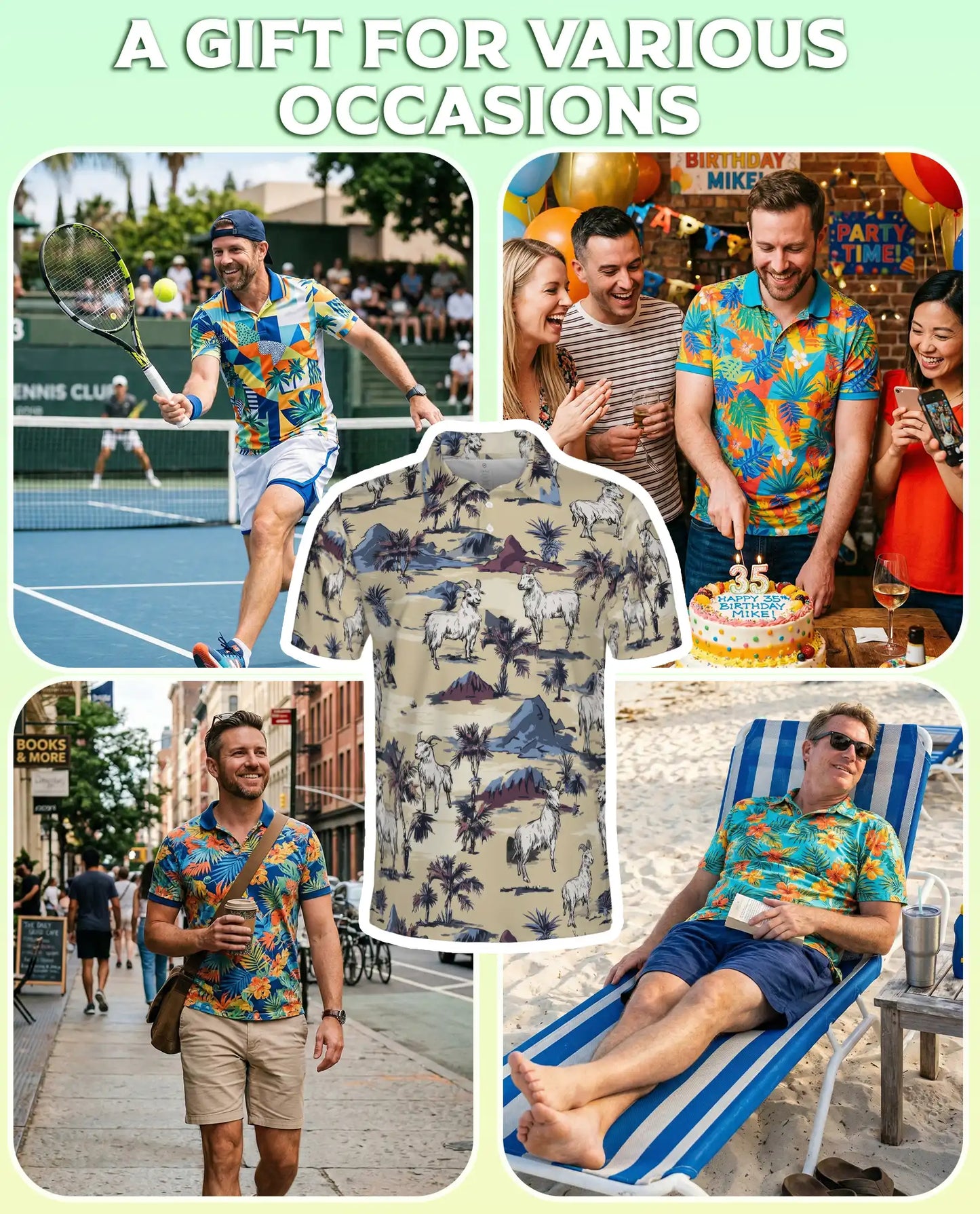 Goat Desert Hawaiian 3D Polo Shirt for Men – Funny Farm Animal Retro Style | Azhobbyshop