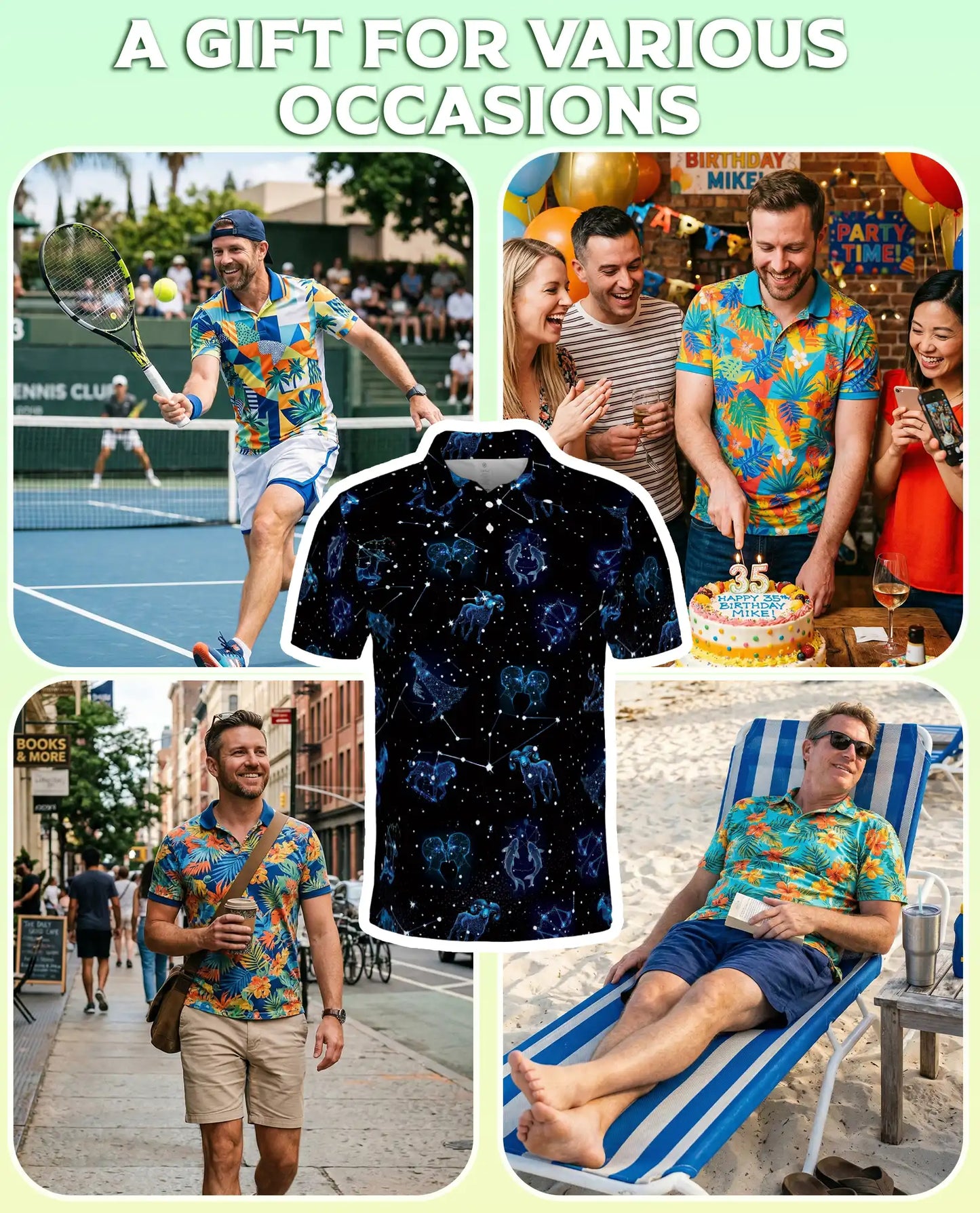 Zodiac Constellation Polo Shirt – Astrology Star Sign Galaxy Print | Azhobbyshop