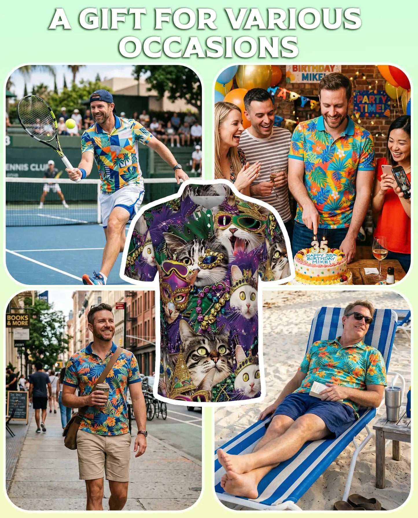 Cats Mardi Gras Mask Polo Shirt | Azhobbyshop