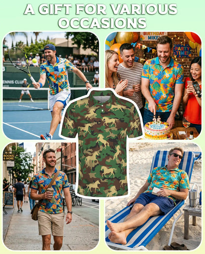 Camo Horse 3D Polo Shirt for Men – Military Camouflage & Wild Horse Print | Azhobbyshop