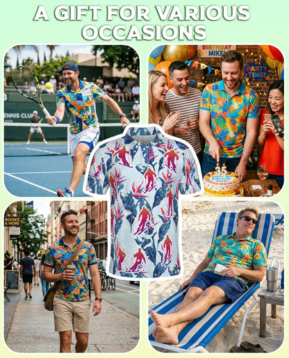Skiing Tropical 3D Polo Shirt for Men – Floral Winter Vacation Style | Azhobbyshop