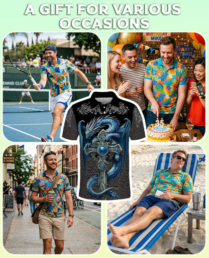 Ice Gothic Dragon 3D Polo Shirt for Men – Dark Fantasy Mythical Style | Azhobbyshop