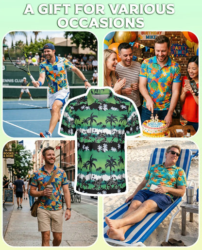 Wrestling Hawaiian 3D Polo Shirt for Men – Green Tropical Beach Style | Azhobbyshop