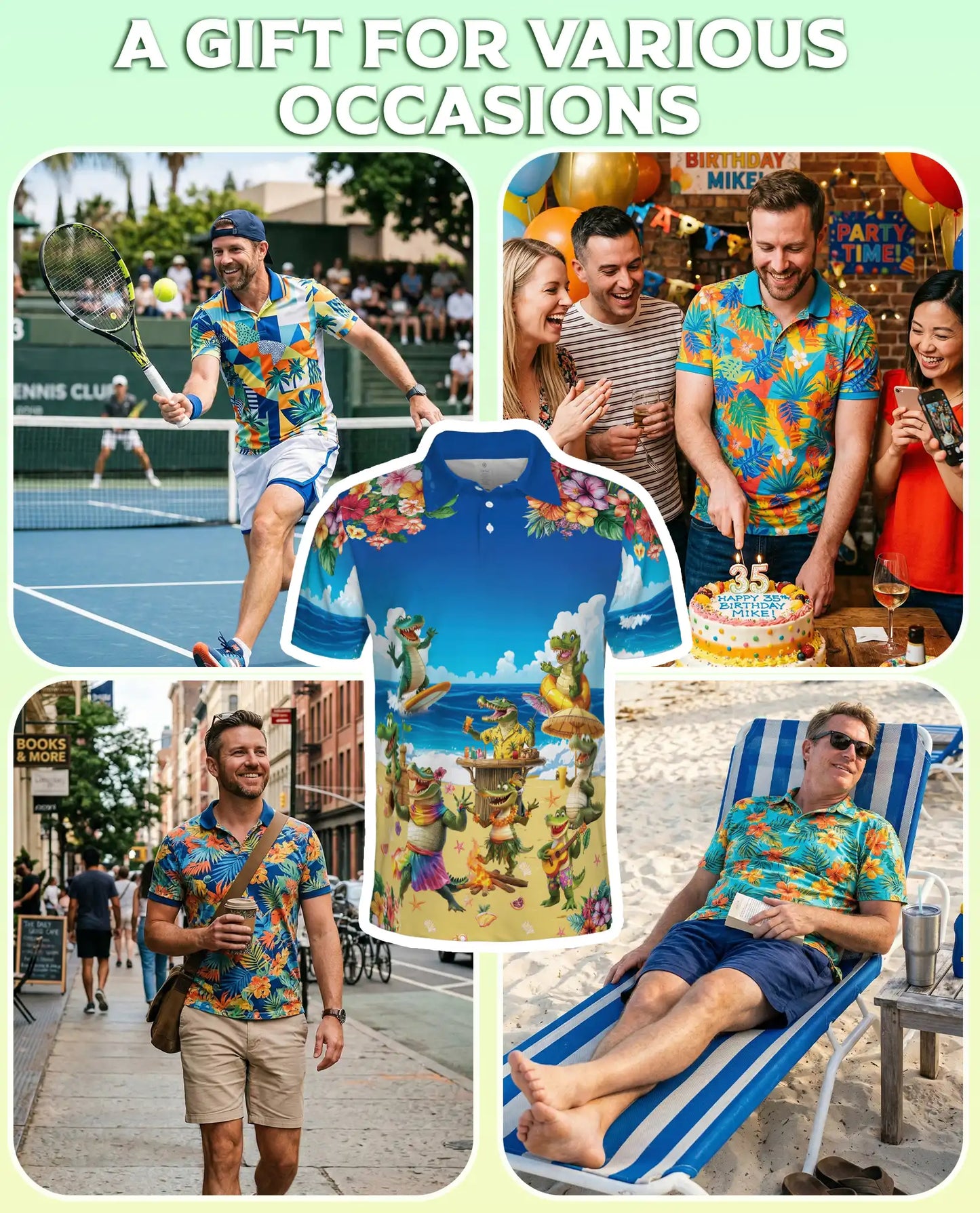 Crocodile Alligator Tropical Beach Hawaiian Polo Shirt | Azhobbyshop