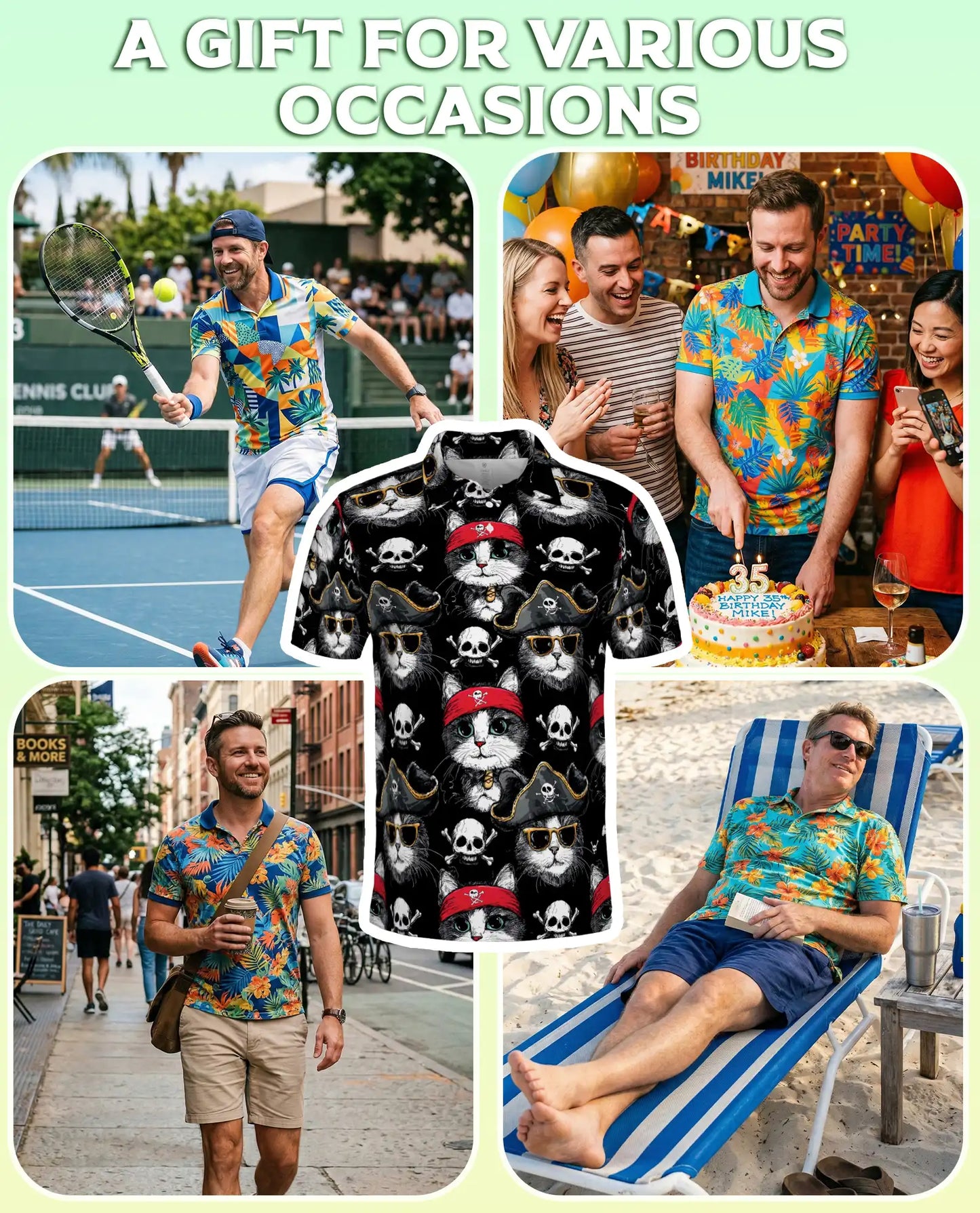 Funny Pirate Cat Skull Black Polo Shirt for Cat Lovers | Azhobbyshop