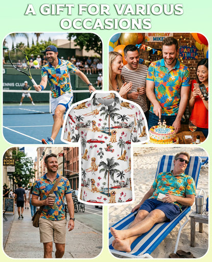 Golden Retriever Hawaiian 3D Polo Shirt for Men – Tropical Dog Beach Style | Azhobbyshop