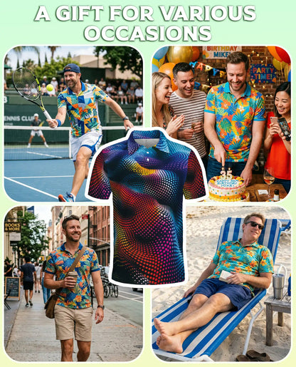 Dynamic Dots 3D Polo Shirt for Men – Abstract Neon Wave Pattern | Azhobbyshop