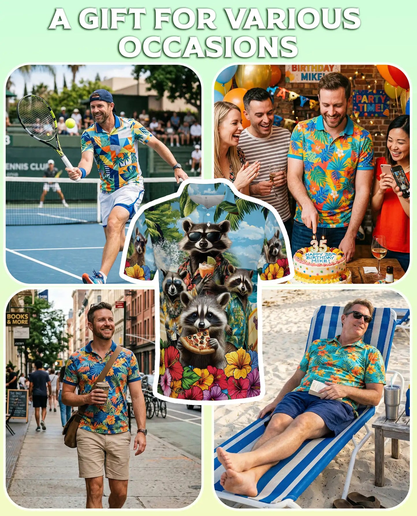 Raccoon Tropical Hawaiian Polo Shirt | Azhobbyshop