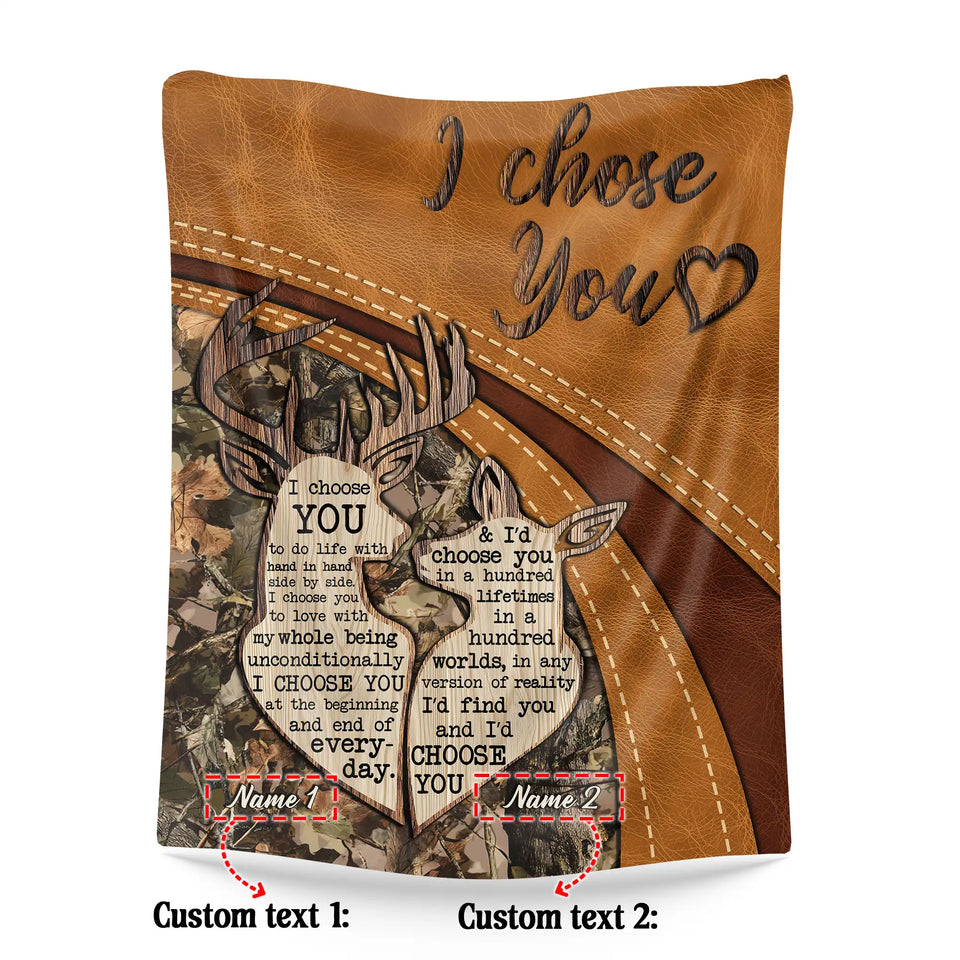 Personalized Couple Blanket – Custom Names Deer Camo Love Gift