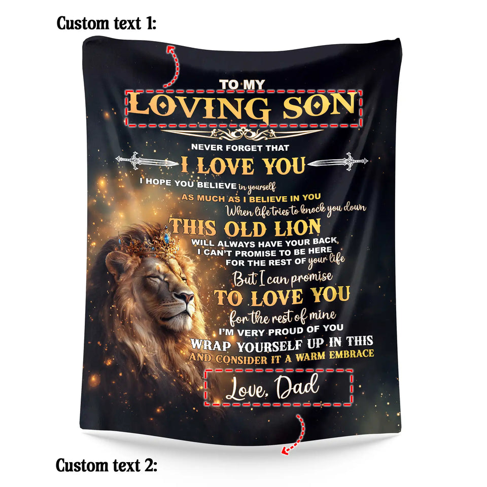 Personalized Son Blanket From Dad – Inspirational Lion Throw