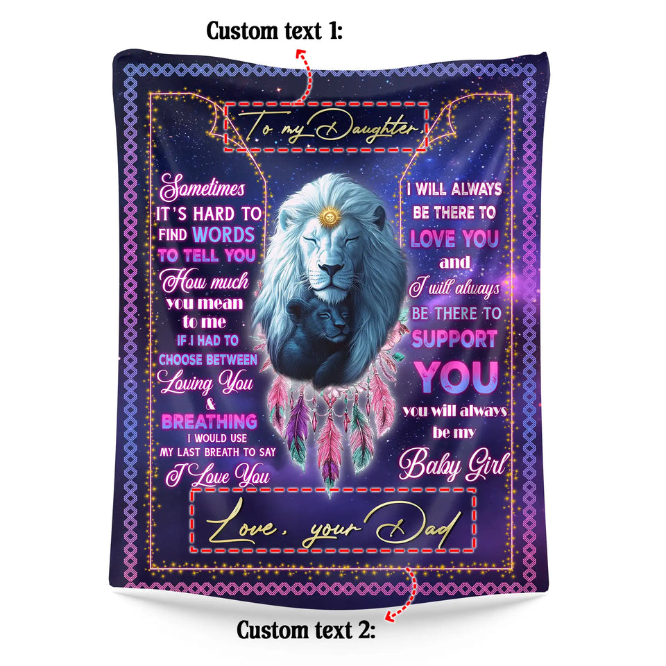 Personalized Daughter Blanket From Dad – Lion Dreamcatcher Inspirational Gift