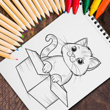 MOTAVYN Cute Cat in Boxes Spiral Coloring Book for Adults