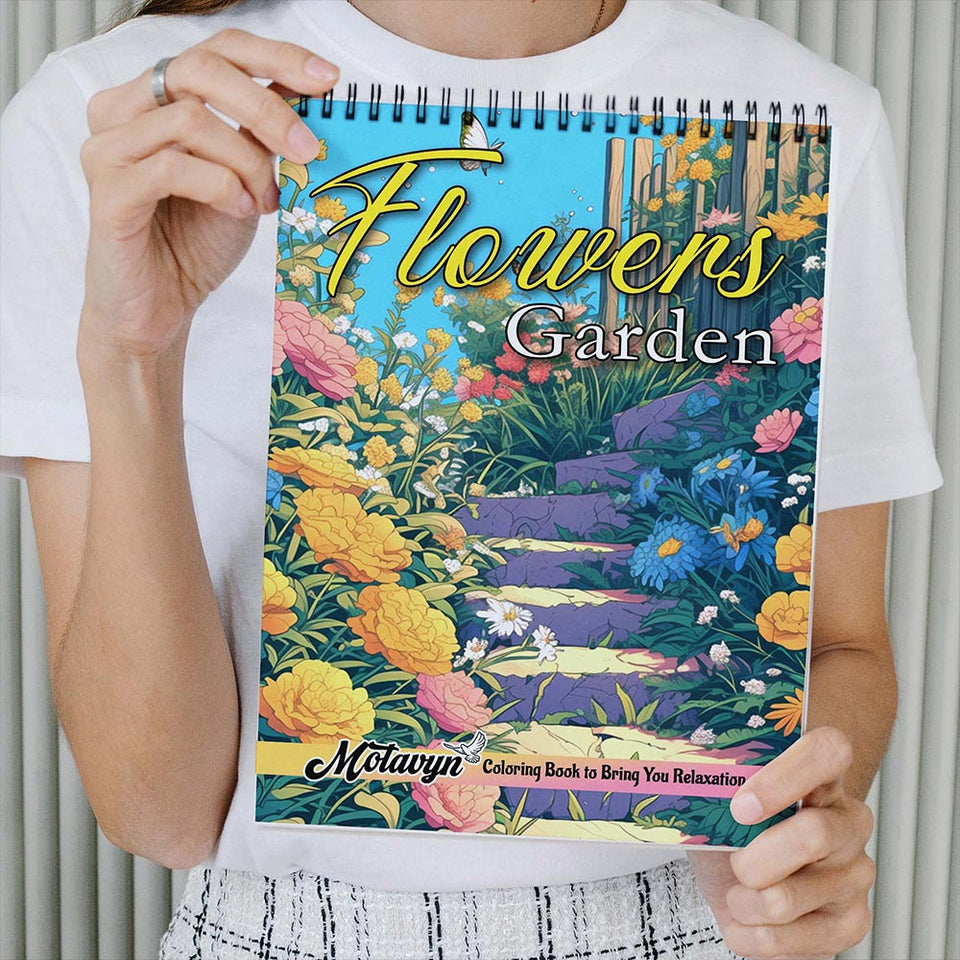 MOTAVYN Flowers Garden Coloring Book Spiral Bound for Adults