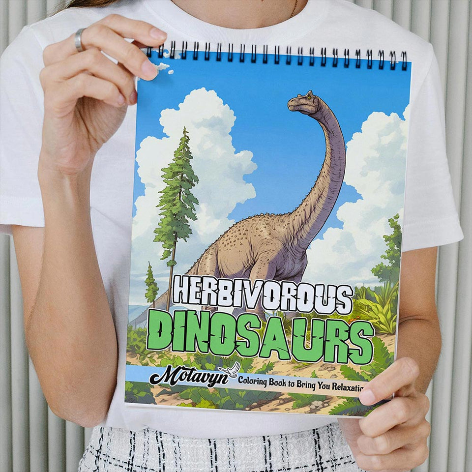MOTAVYN Herbivorous Dinosaurs Coloring Book Spiral Bound for Adults