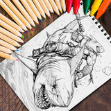 MOTAVYN Shark Warrior Spiral Coloring Book for Adults