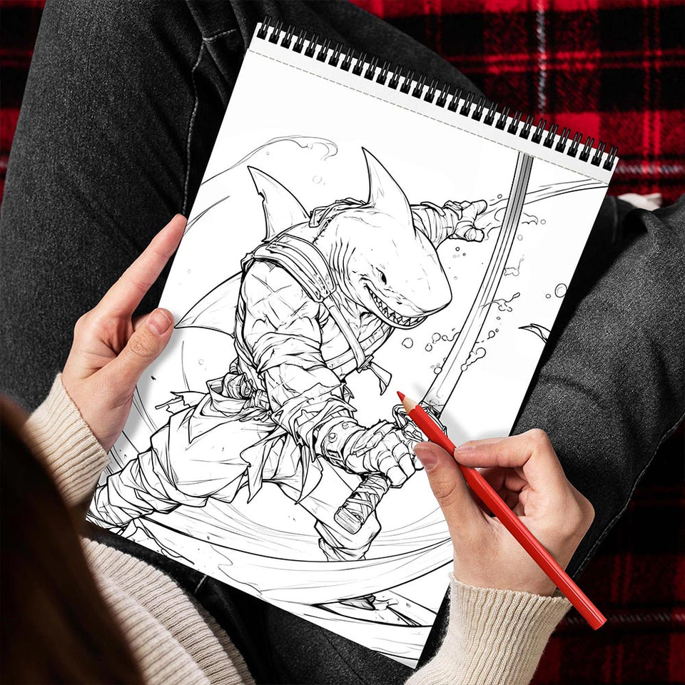 MOTAVYN Shark Warrior Spiral Bound Coloring Book for Adults