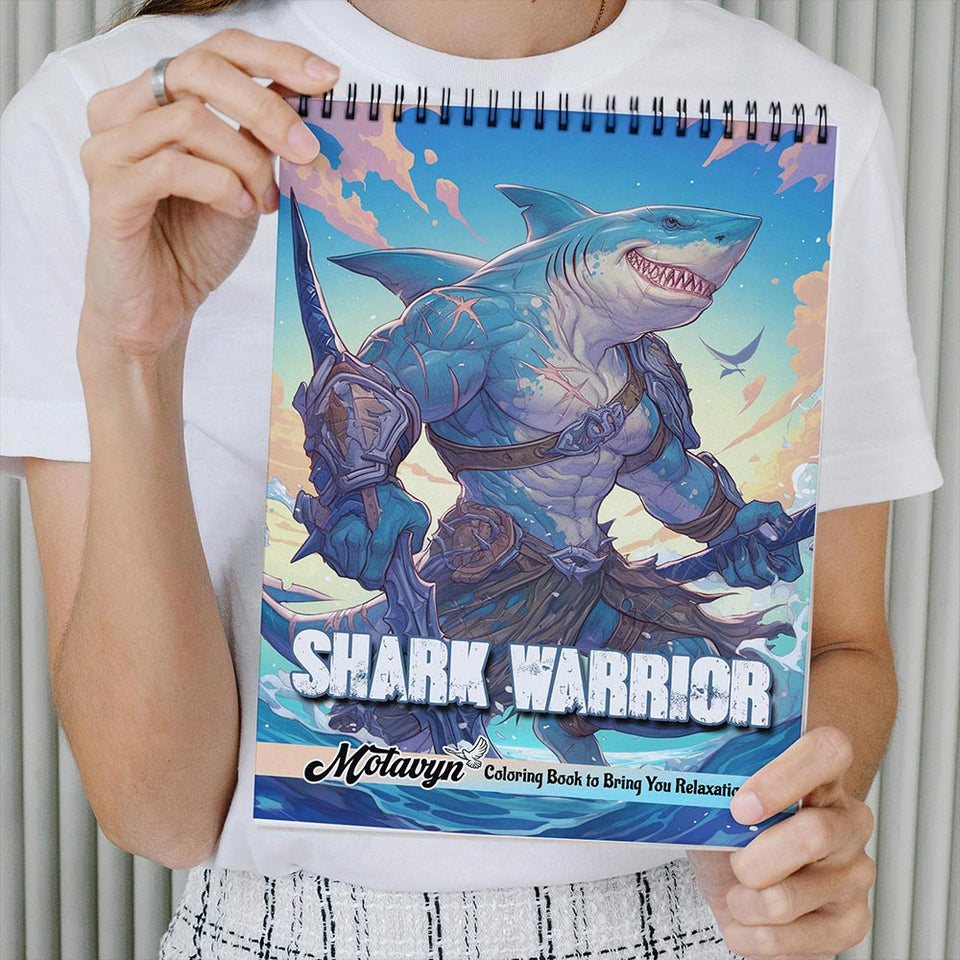 MOTAVYN Shark Warrior Coloring Book Spiral Bound for Adults