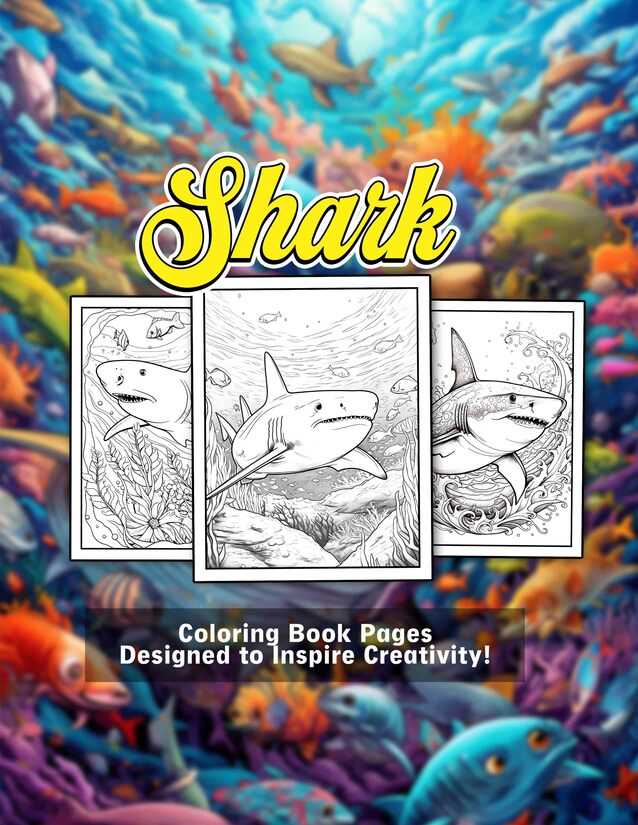 Magical Sharks 30 Pages Printable Coloring Book