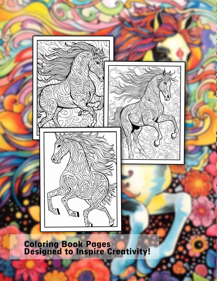 Majestic Horse 30 Pages Printable Coloring Book