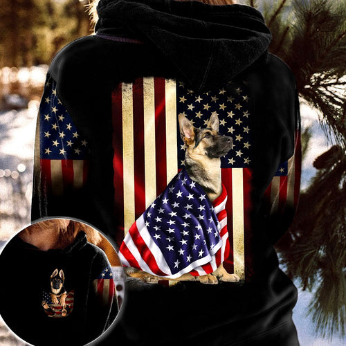 German Shepherd American Patriot Flag All Over Gift Print Unisex Hoodie Dog Lover Gifts