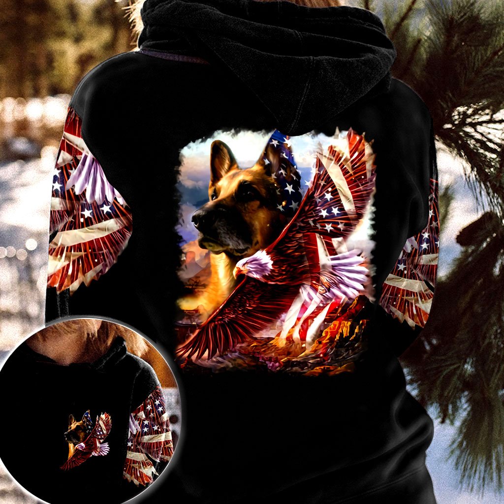 German Shepherd American Patriot US Unisex Size Hoodie