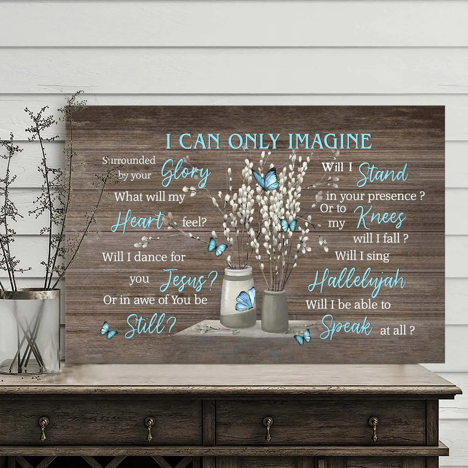 Blue Butterfly Pussy Willow Canvas Wall Art, Elegant Nature Artwork for Home Decor, Spring Floral Painting