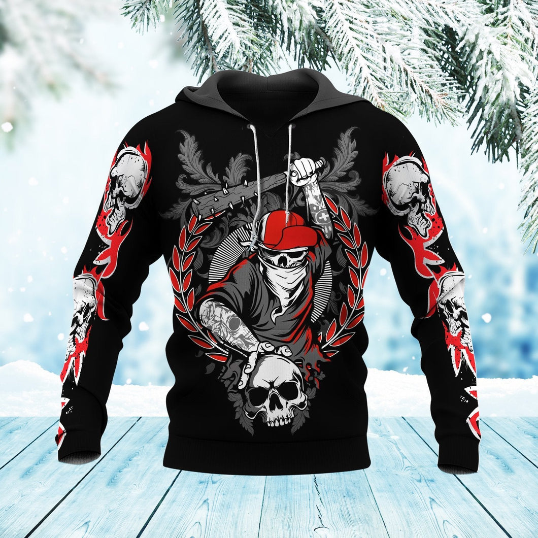 Unisex Hoodie All Over Print Skull Gifts Skull Fight Skull Unisex Hoodie