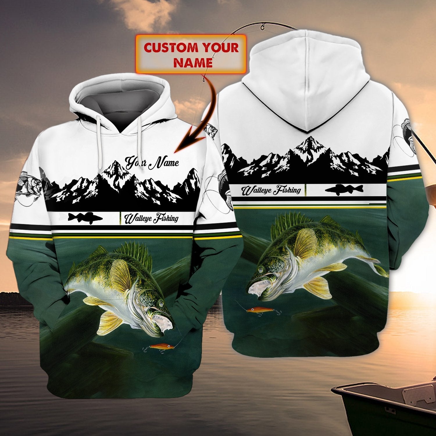 Walleye Fishing - Personalized Name All Over Print Unisex Hoodie
