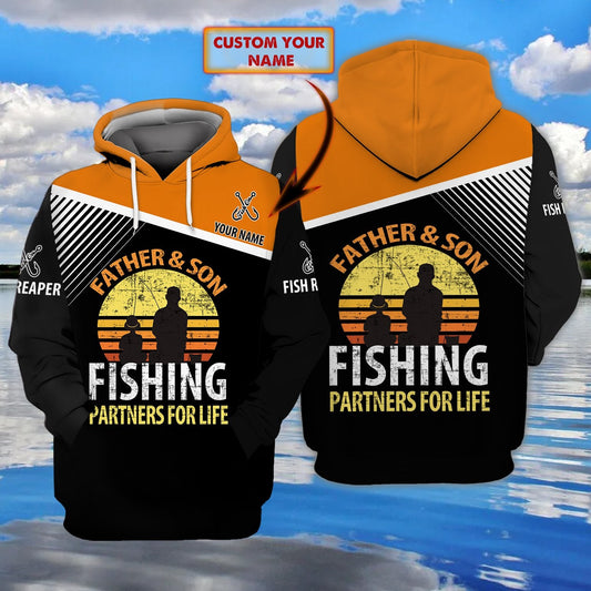 Father And Son Fishing Personalized Name All Over Print Unisex Hoodie