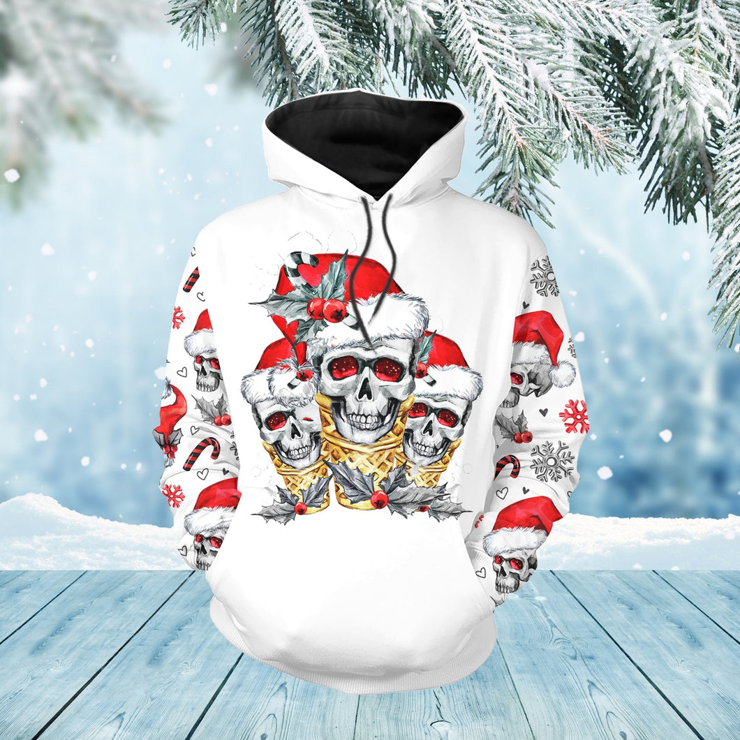 Unisex Hoodie All Over Print Skull Gifts Xmas Gift- Santa Skulls Icecream Unisex Hoodie