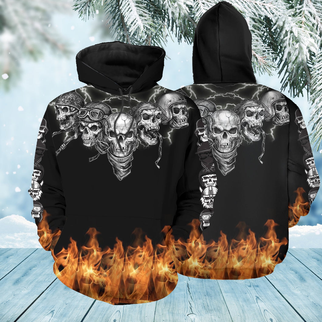 Unisex Hoodie All Over Print Skull Gifts Skulls Biker Fire Warrior Unisex Hoodie