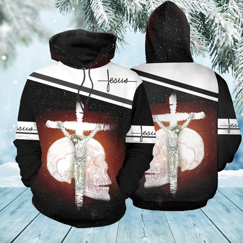 Unisex Hoodie All Over Print Skull Gifts Skull And Jesus Unisex Hoodie