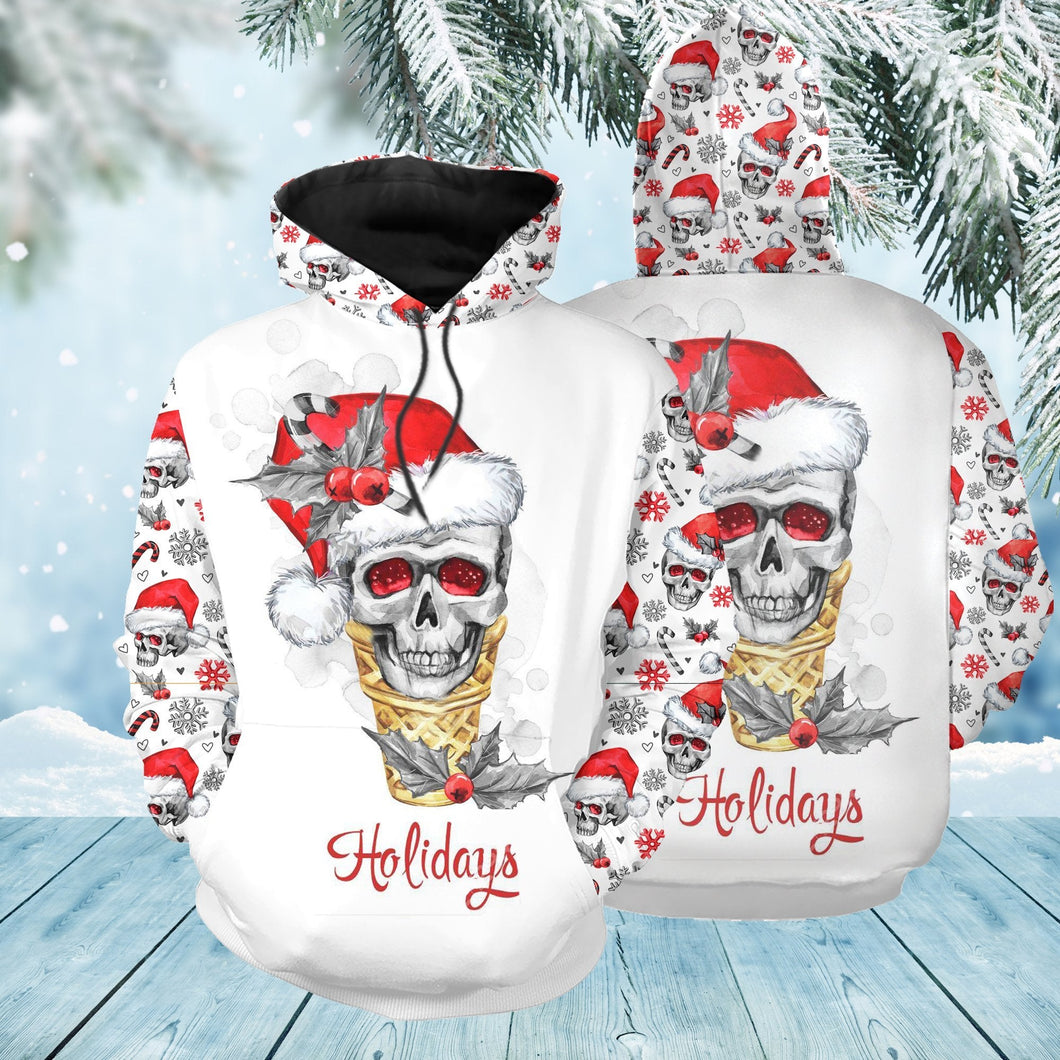 Unisex Hoodie All Over Print Skull Gifts Skull Christmas Holiday Warrior Unisex Hoodie