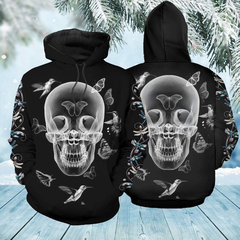 Unisex Hoodie All Over Print Skull Gifts Skull And Butterflies illustration Unisex Hoodie