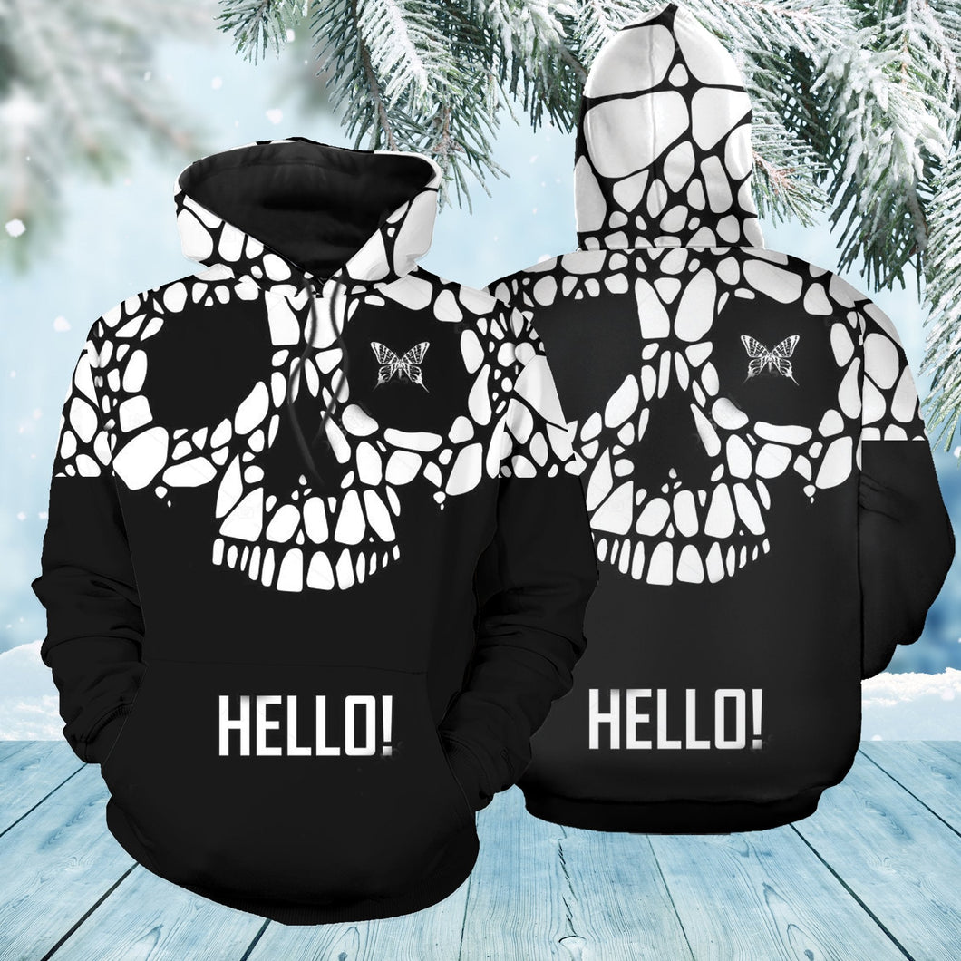 Unisex Hoodie All Over Print Skull Gifts Say Hello With Skull Unisex Hoodie