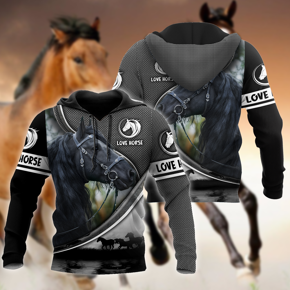 Horse Gifts Beautiful Friesian Horse All Over Printed Unisex Hoodie