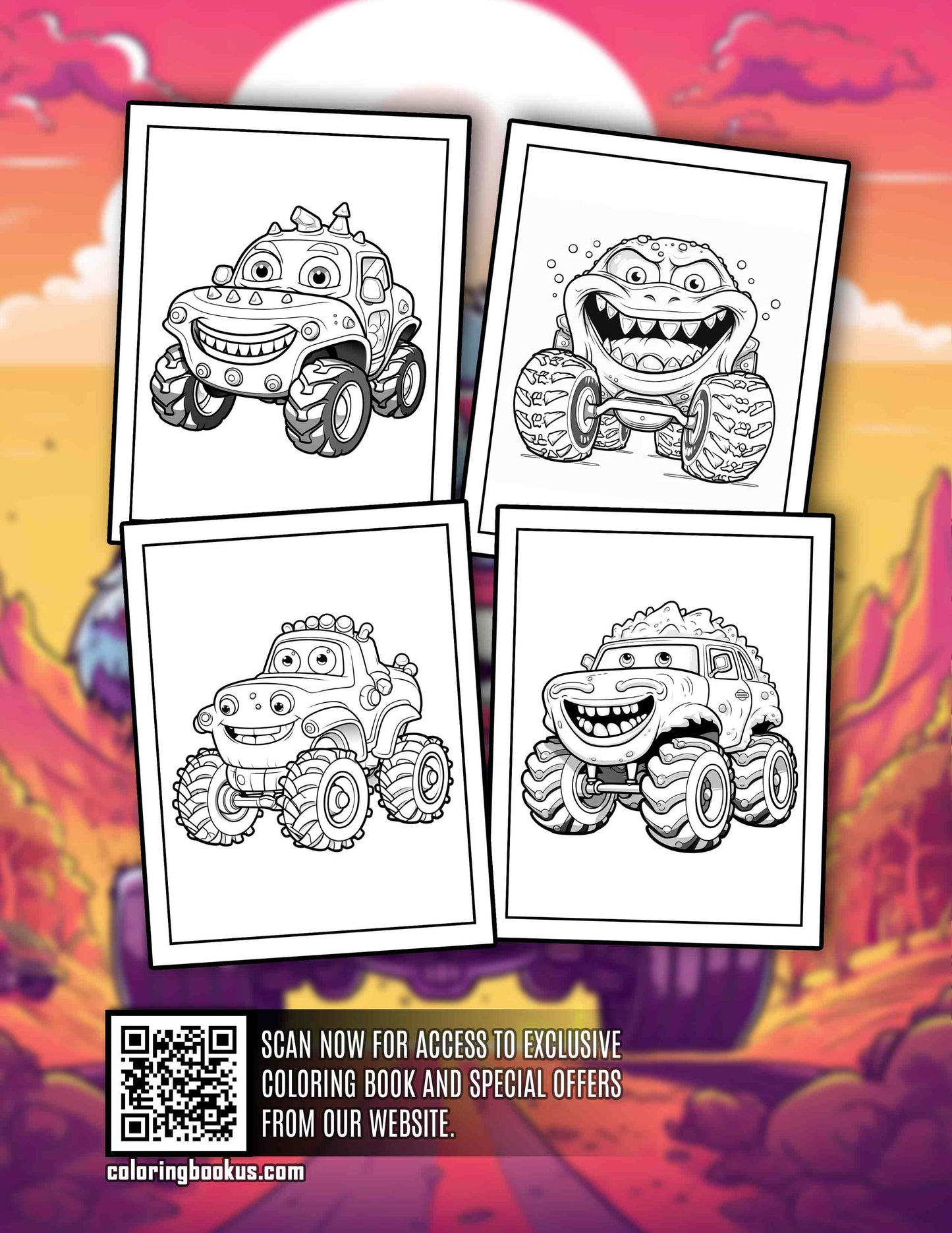 Monster Cars 30 Pages Printable Coloring Book
